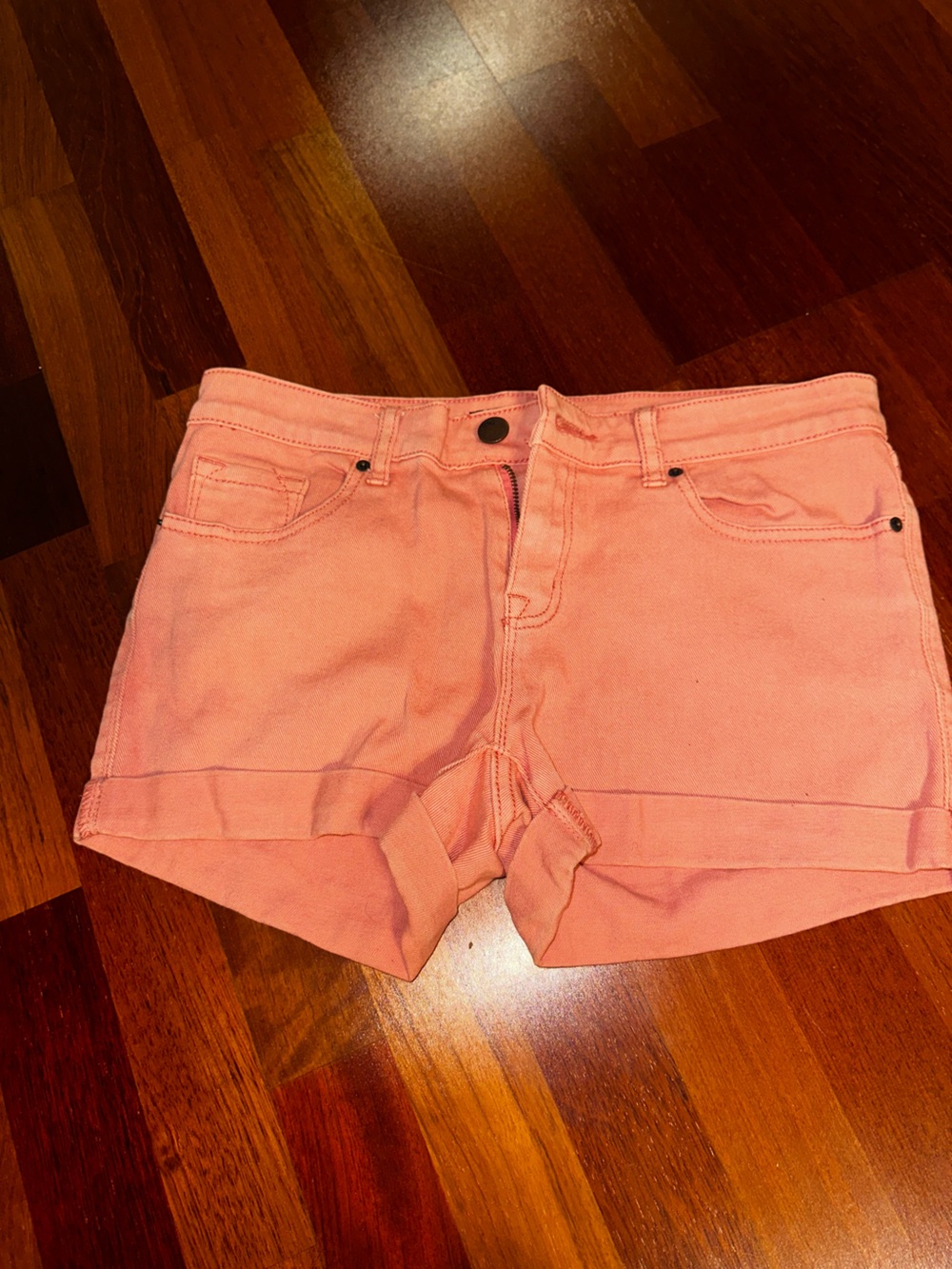BDG Coral Pink Denim Roll-Cuff Shorts